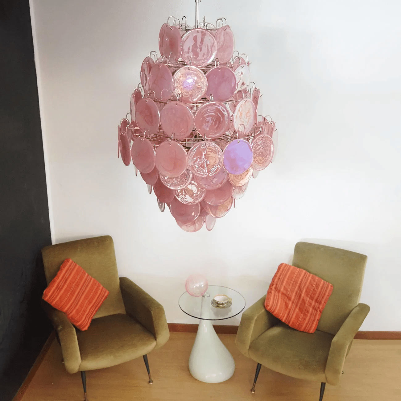 Aurora Chandelier Pink Murano Glass Handblown Discs - Blowlighting