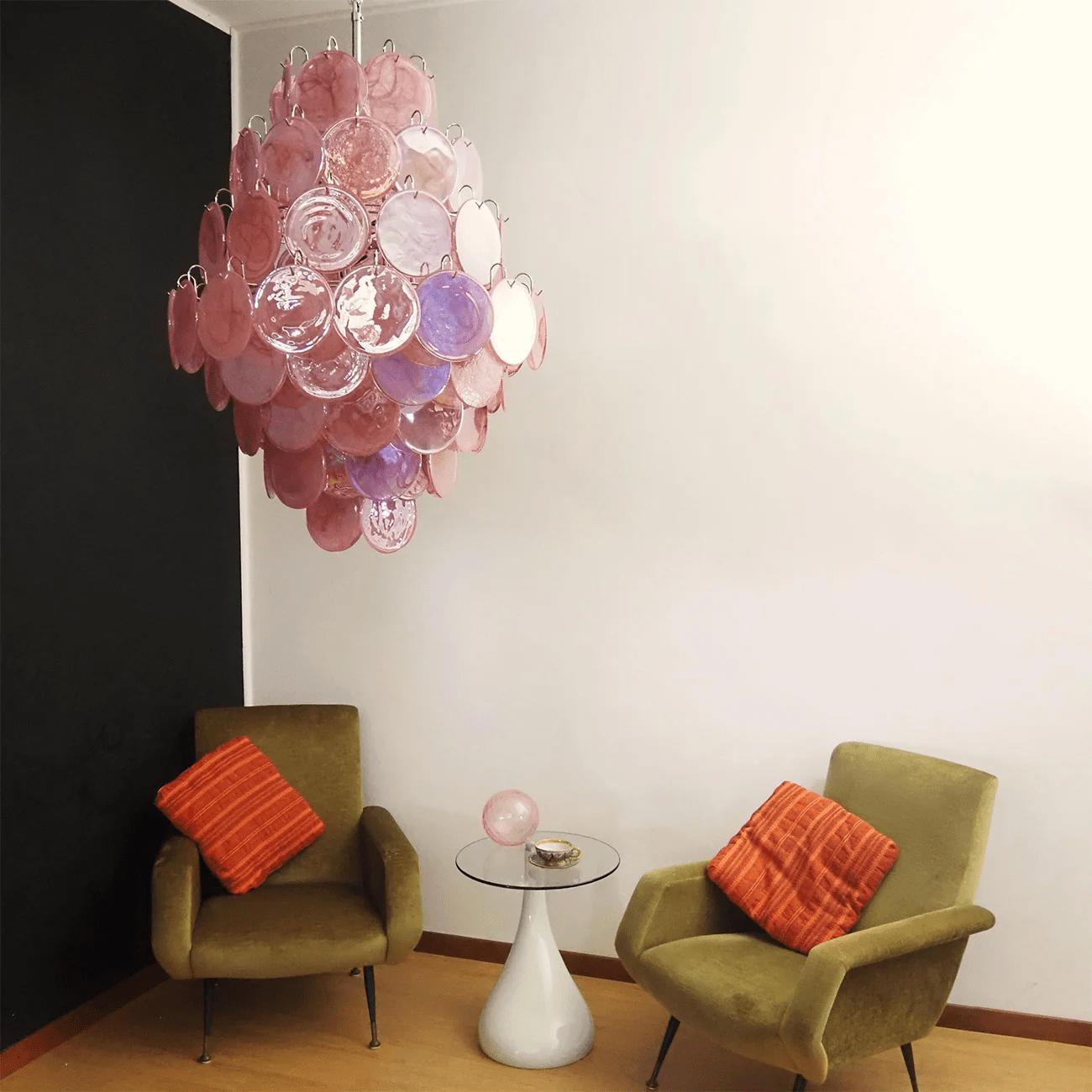 Aurora Chandelier Pink Murano Glass Handblown Discs - Blowlighting