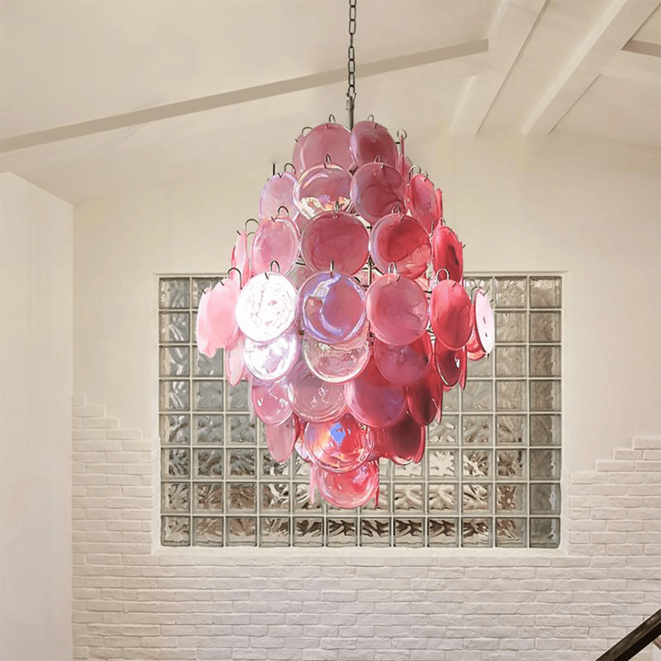 Aurora Chandelier Pink Murano Glass Handblown Discs - Blowlighting
