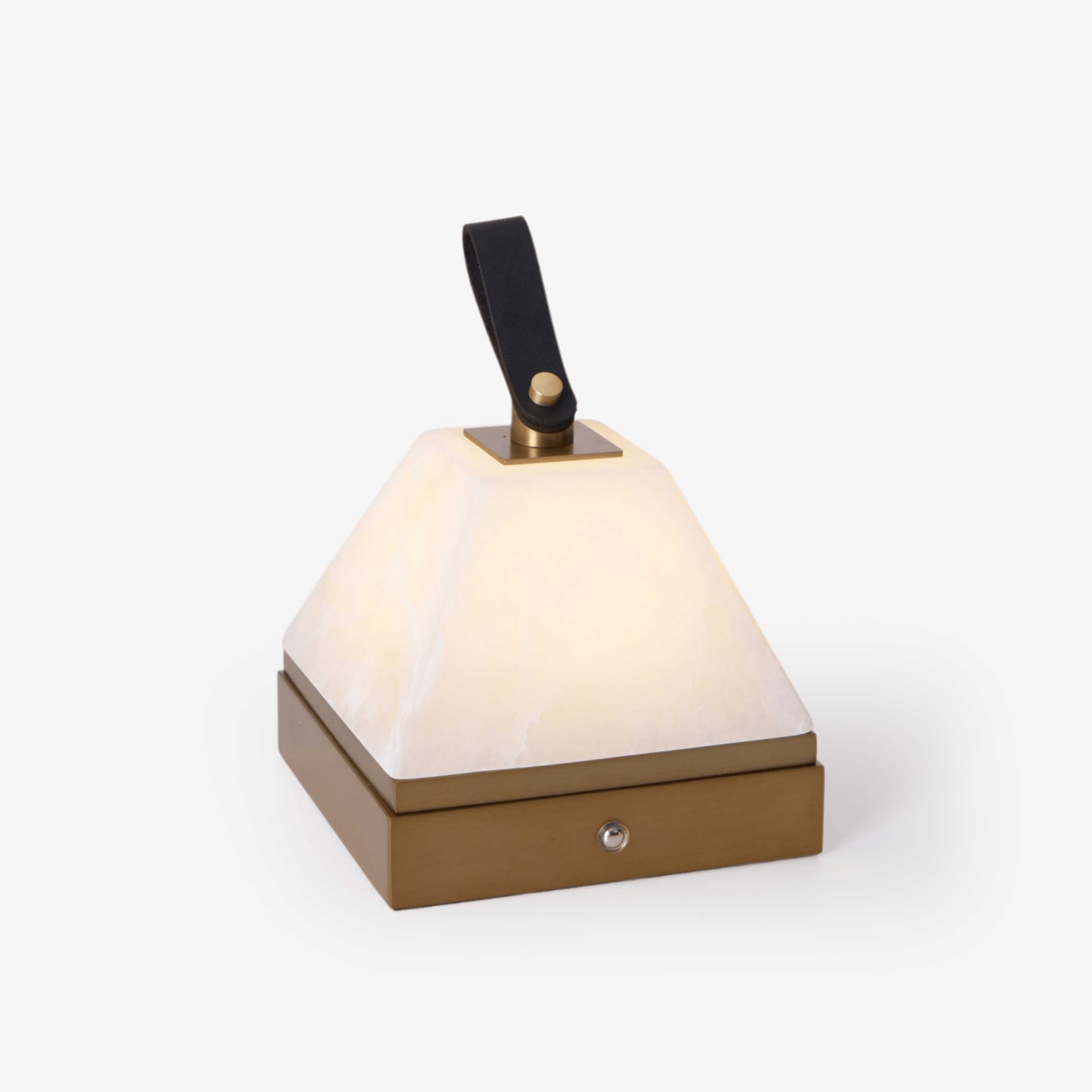 Pyramidale Alabaster Table Lamp with Leather Handle - Blowlighting