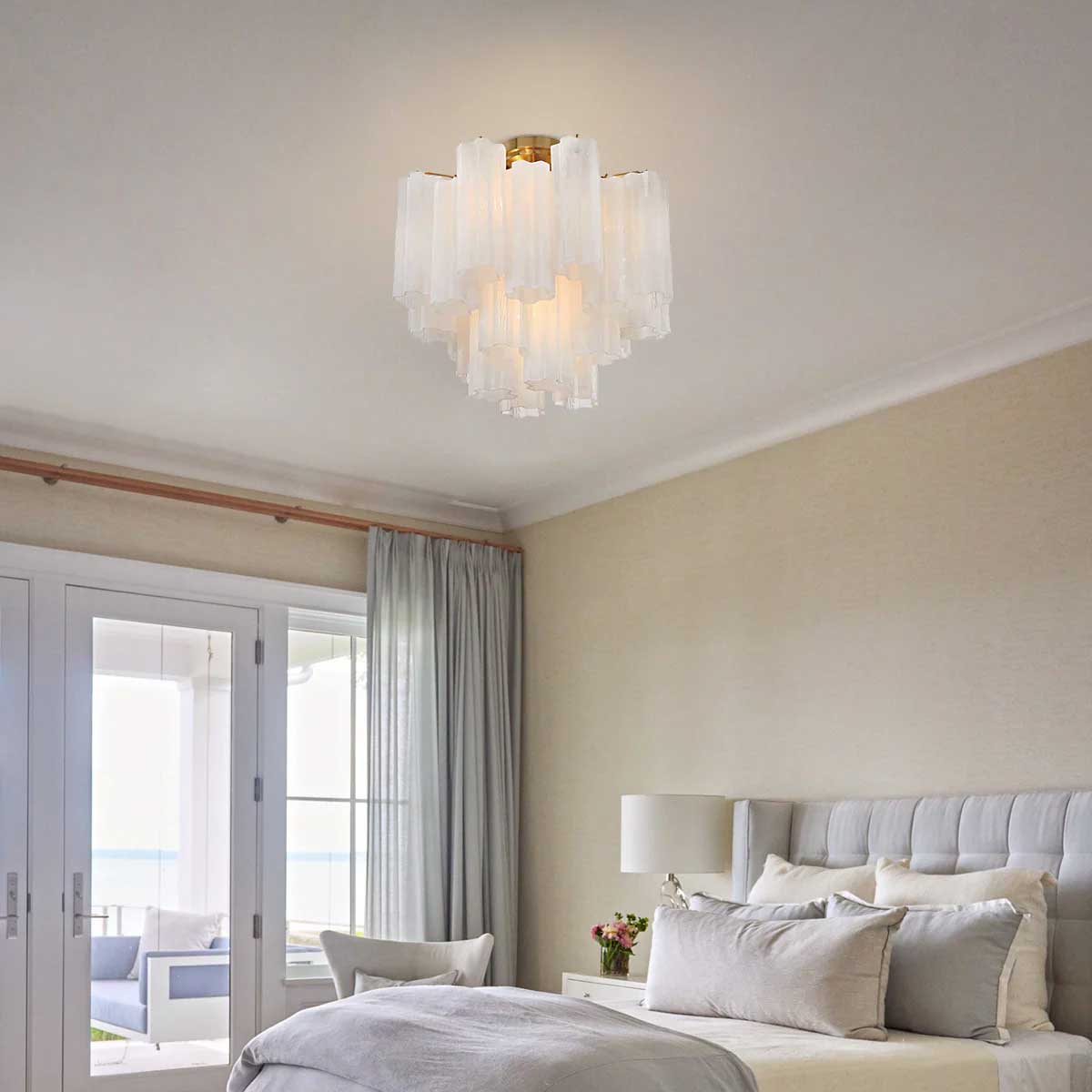 Aurora Ceiling Lamp Clear Murano Glass Tubular Handblown - Blowlighting