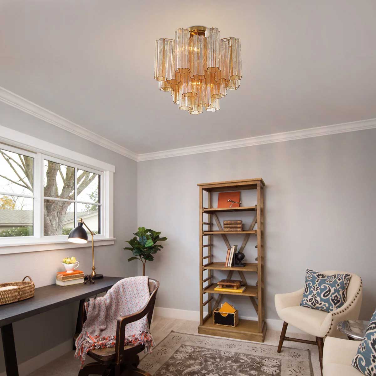 Aurora Ceiling Lamp Clear Murano Glass Tubular Handblown - Blowlighting