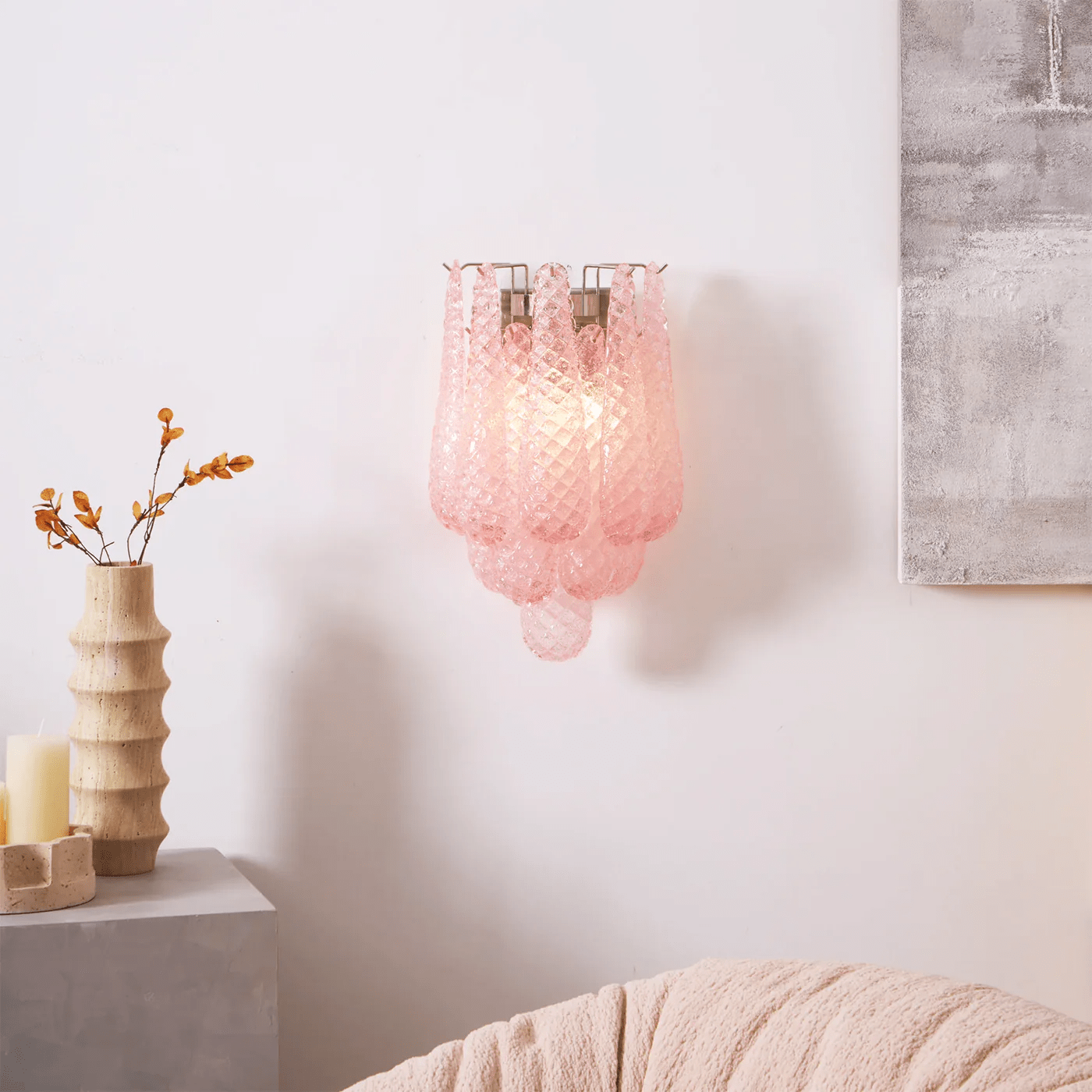 Aurora Wall Lamp Pink Teardrop Glass Floral Artistic - Blowlighting