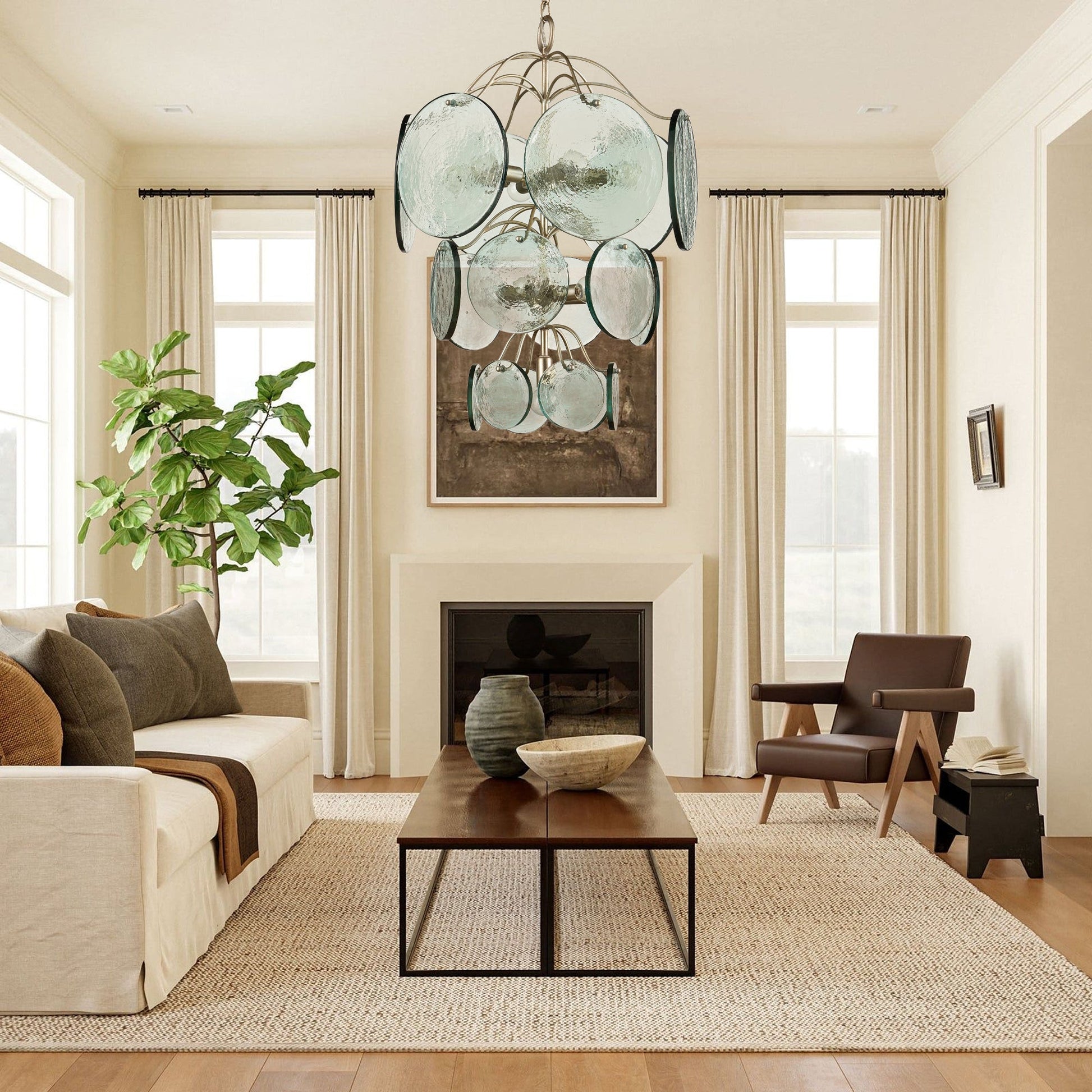 Aurora Chandelier Rovigo Recycled Glass Disc Modern Flowing - Blowlighting