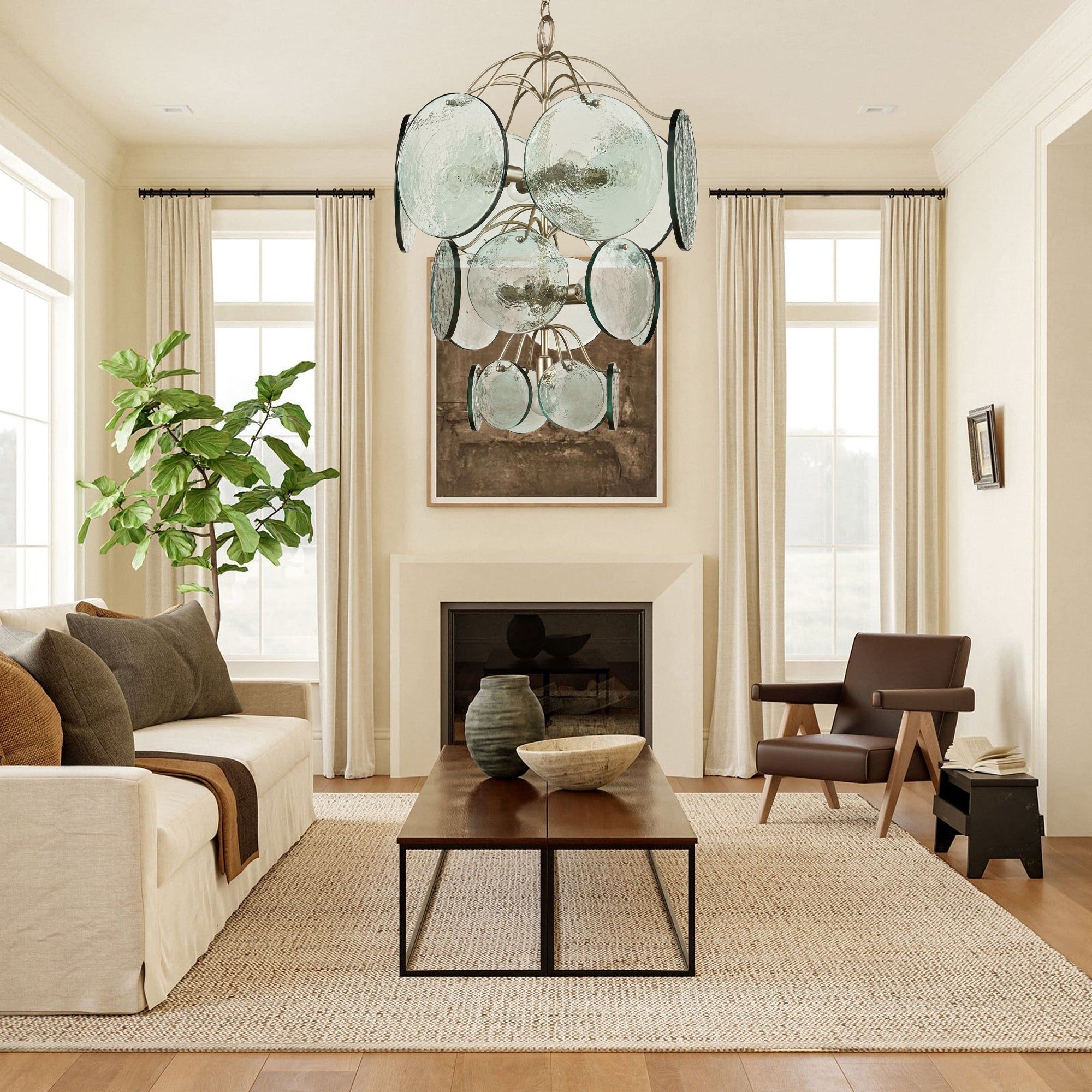 Aurora Chandelier Rovigo Recycled Glass Disc Modern Flowing - Blowlighting