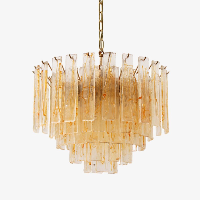 Aurora Chandelier Golden Amber Glass Layered Geometric Luxury - Blowlighting