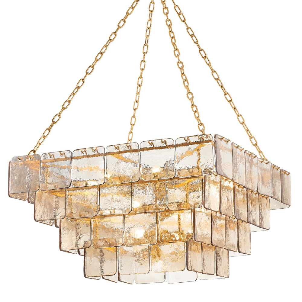 Aurora Chandelier Chain Champagne Piastre Glass Tiered - Blowlighting