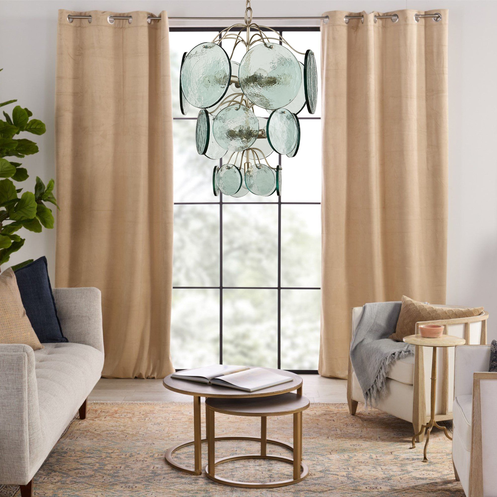 Aurora Chandelier Rovigo Recycled Glass Disc Modern Flowing - Blowlighting