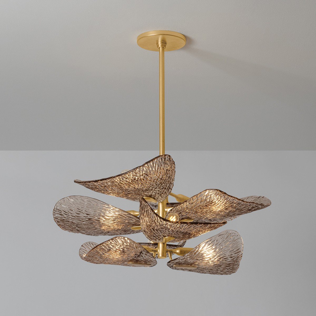 Aurora Chandelier Cardiff Piastra Glass Petal Layered Bronze - Blowlighting