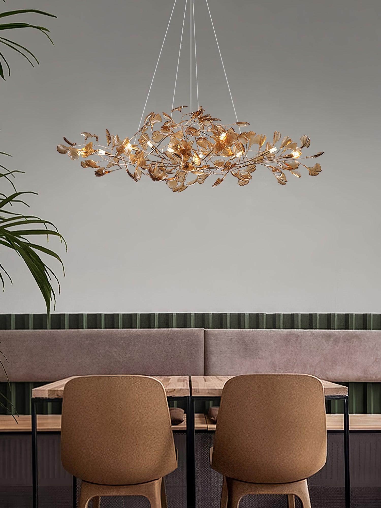 Eurvinen Luxury Ginkgo Leaf Metal Chandelier - Blowlighting