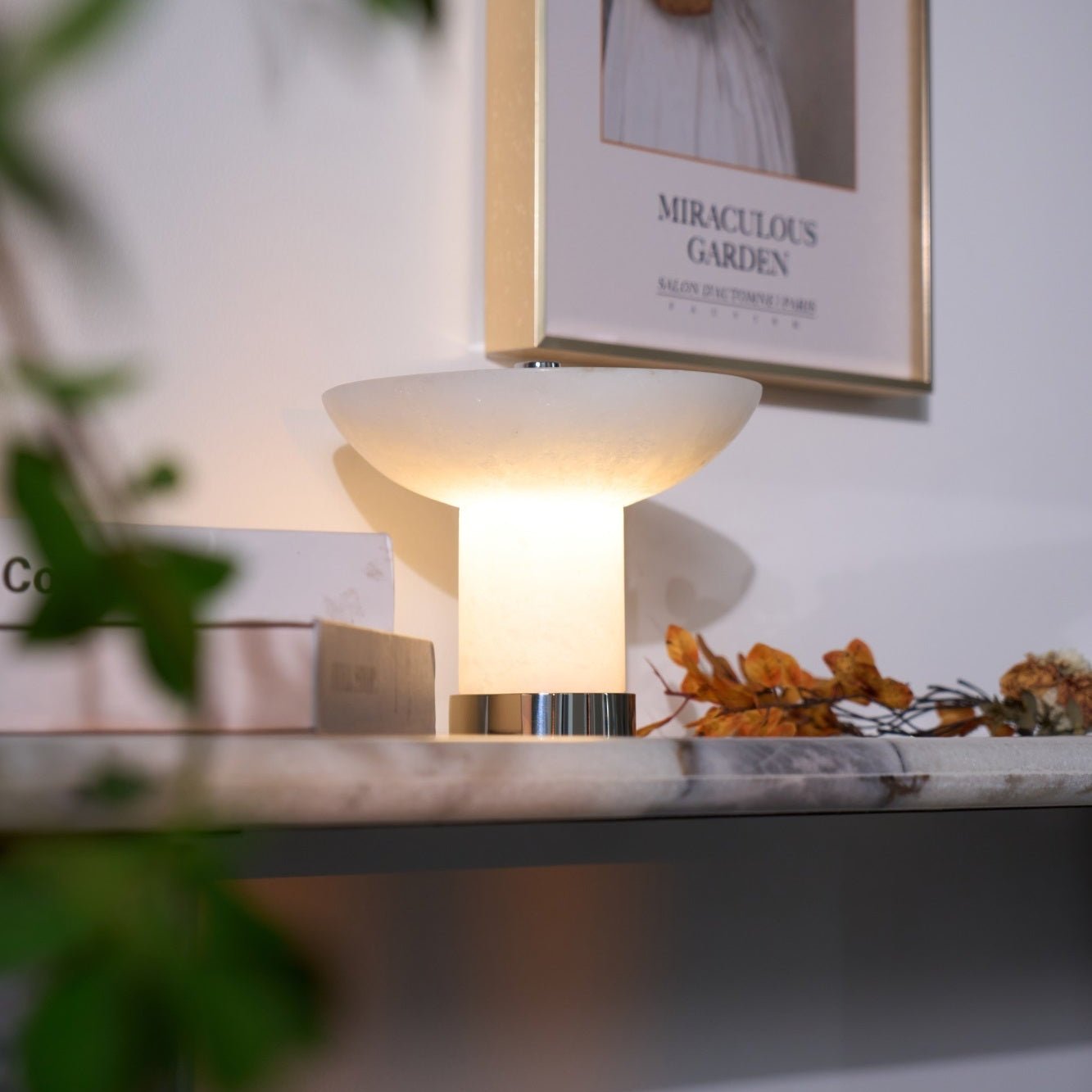 Eurnoran Mushroom Shaped Alabaster Table Lamp - Blowlighting
