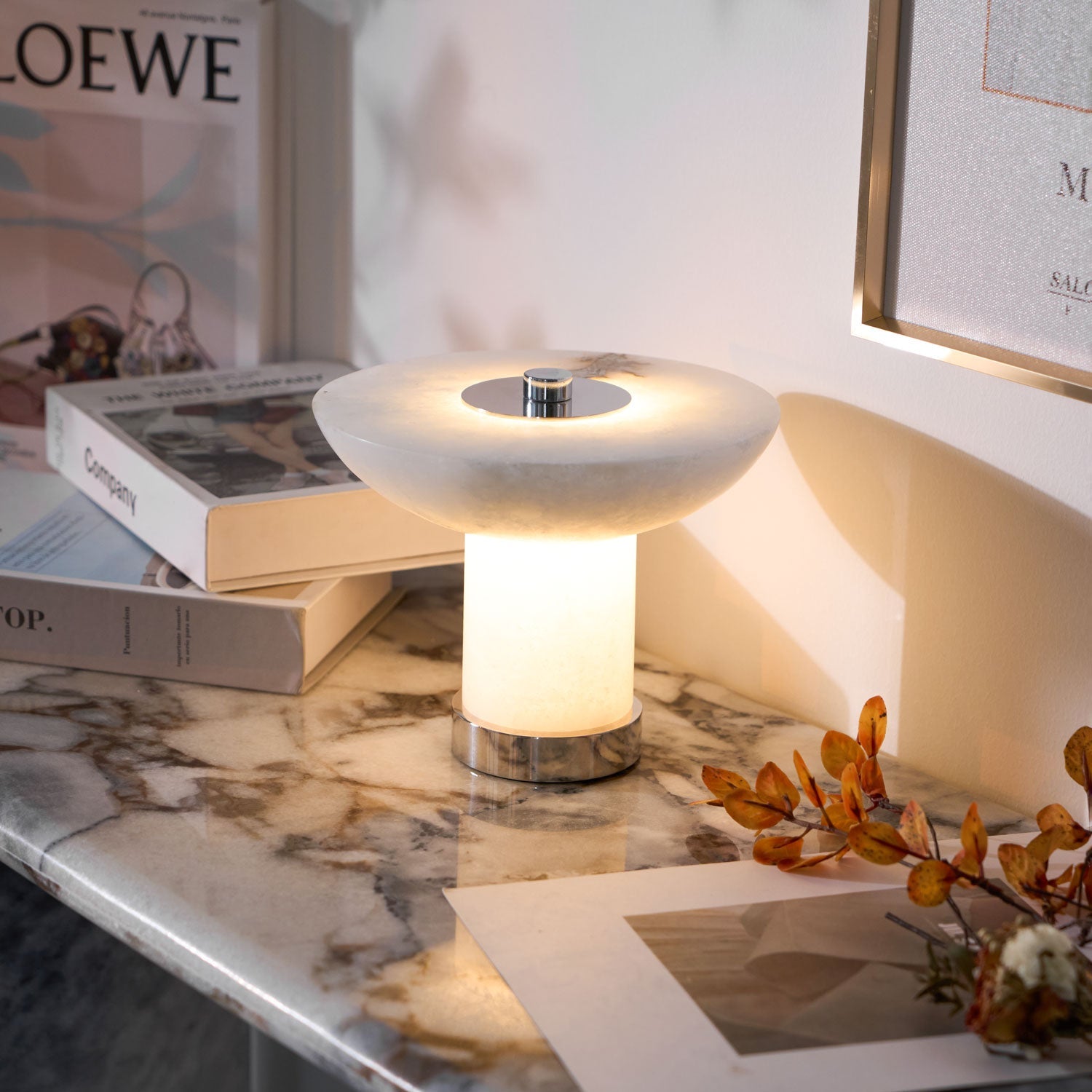 Eurnoran Mushroom Shaped Alabaster Table Lamp - Blowlighting