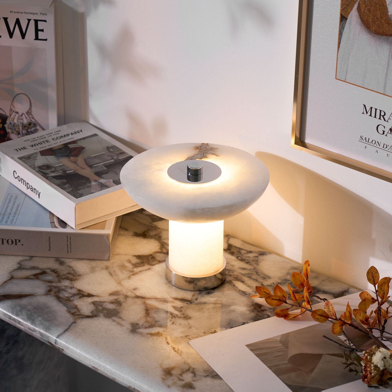 Eurnoran Mushroom Shaped Alabaster Table Lamp - Blowlighting