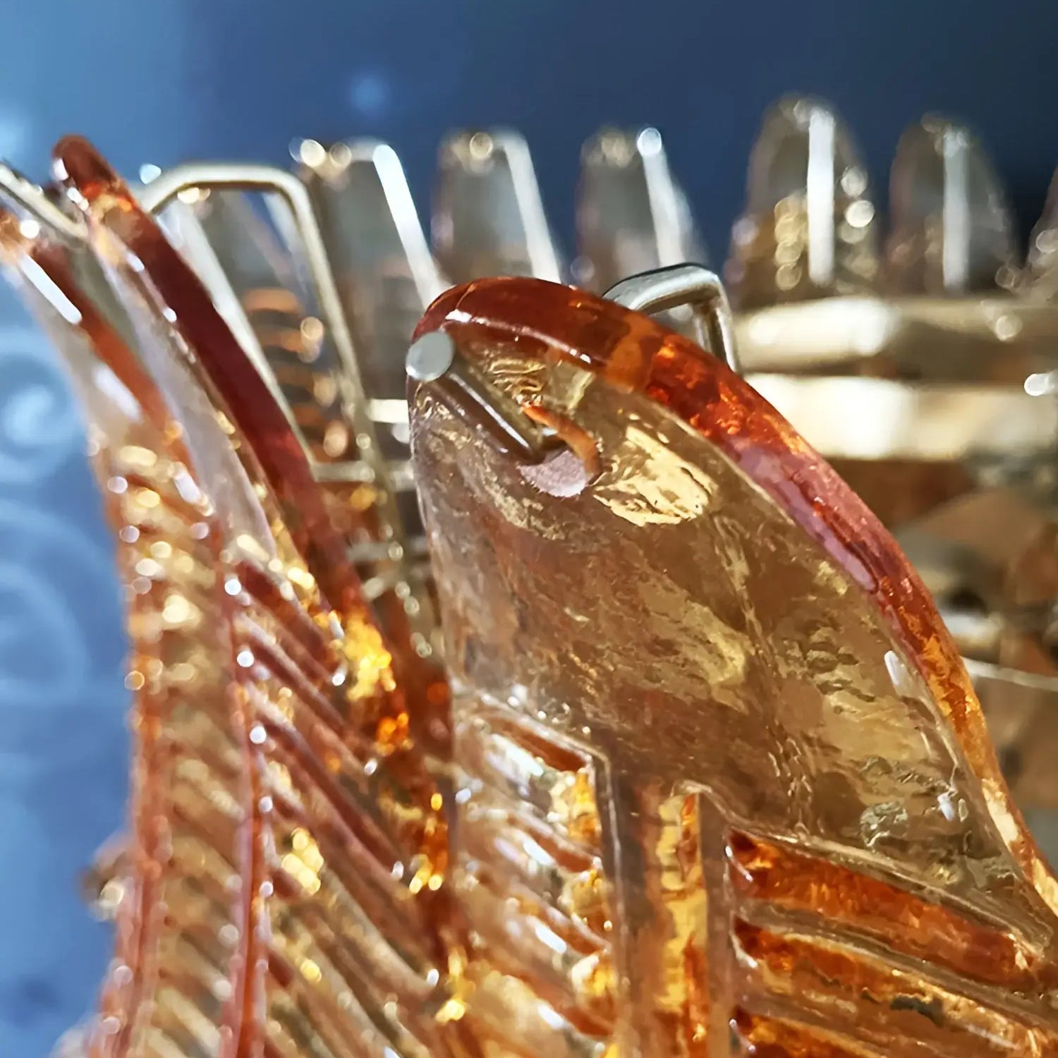 Aurora Chandelier Amber Murano Glass Leaves Layered - Blowlighting