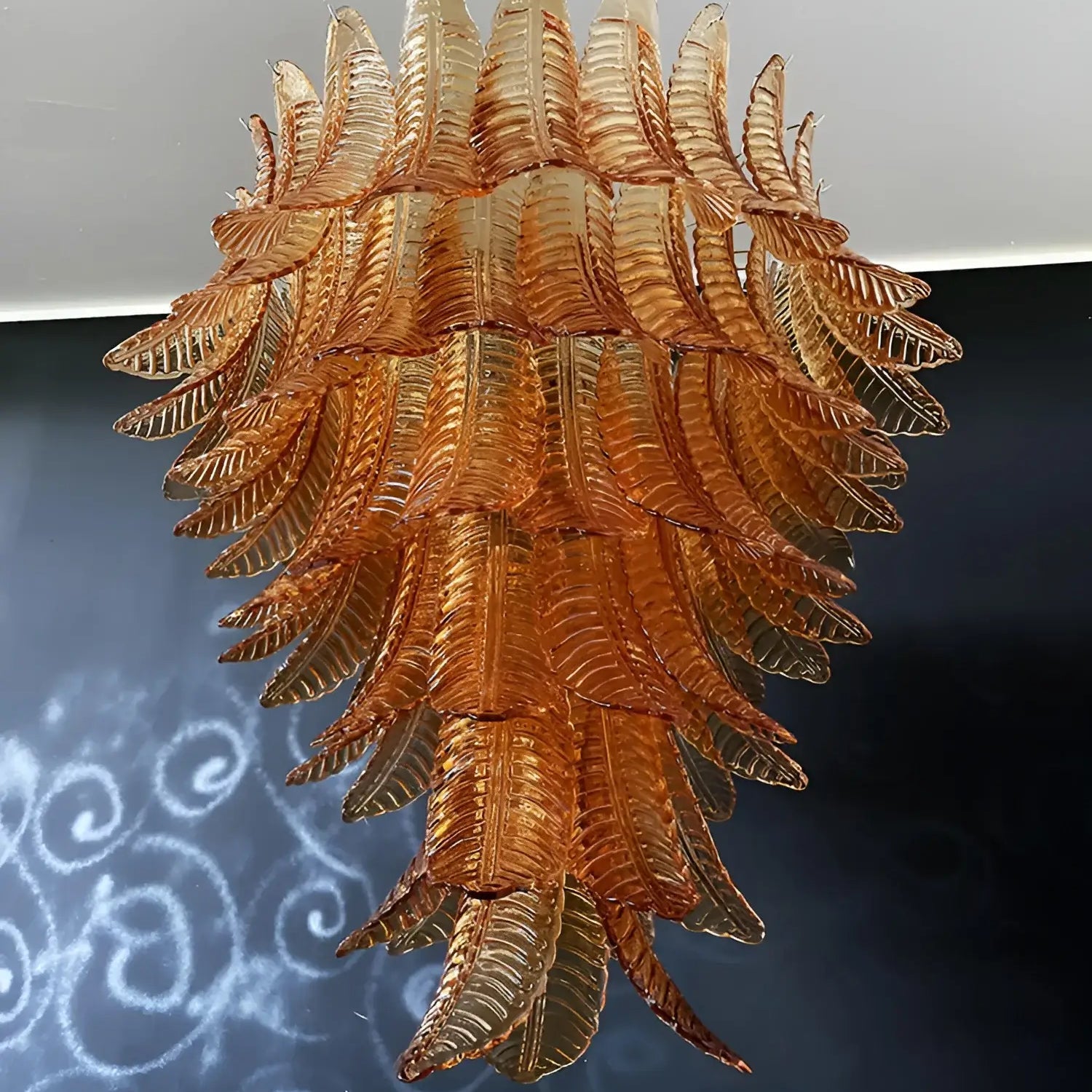 Aurora Chandelier Amber Murano Glass Leaves Layered - Blowlighting