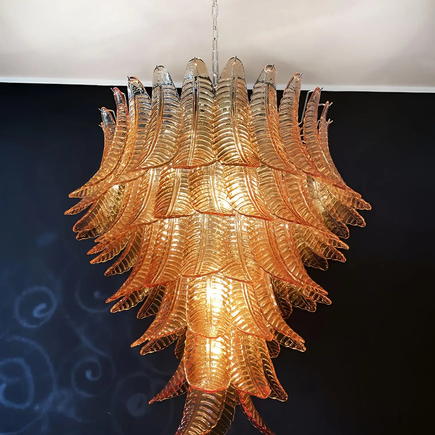 Aurora Chandelier Amber Murano Glass Leaves Layered - Blowlighting