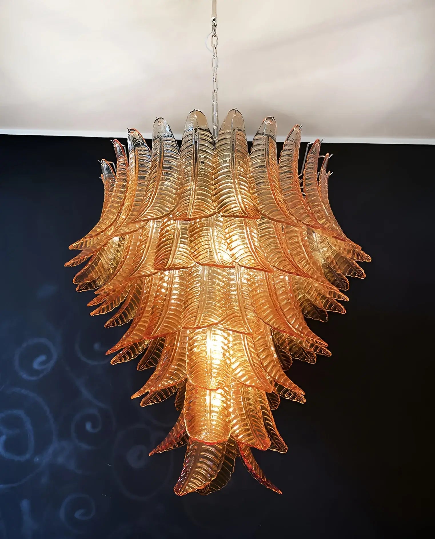Aurora Chandelier Amber Murano Glass Leaves Layered - Blowlighting