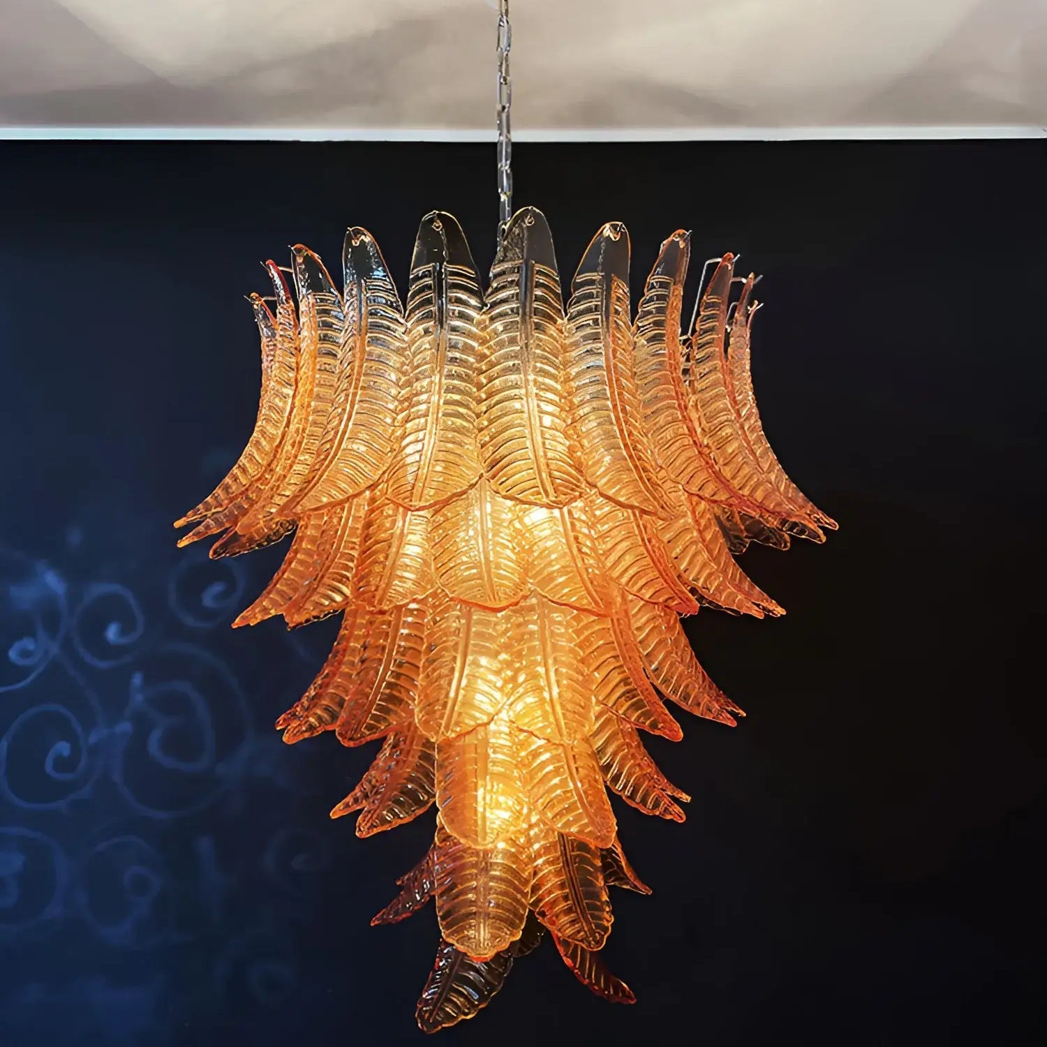 Aurora Chandelier Amber Murano Glass Leaves Layered - Blowlighting