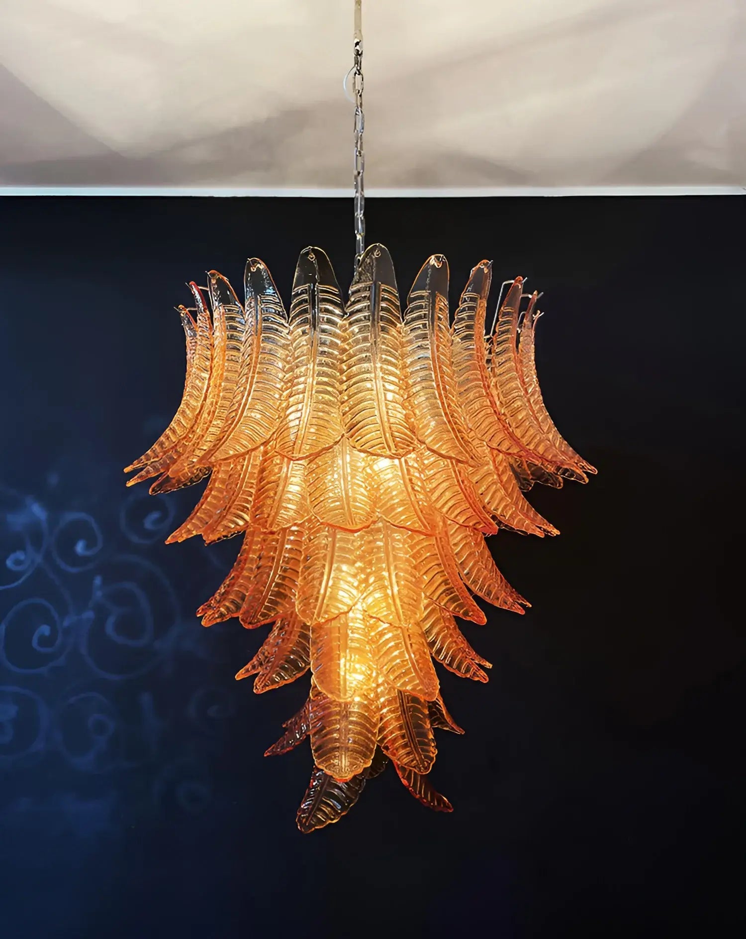 Aurora Chandelier Amber Murano Glass Leaves Layered - Blowlighting
