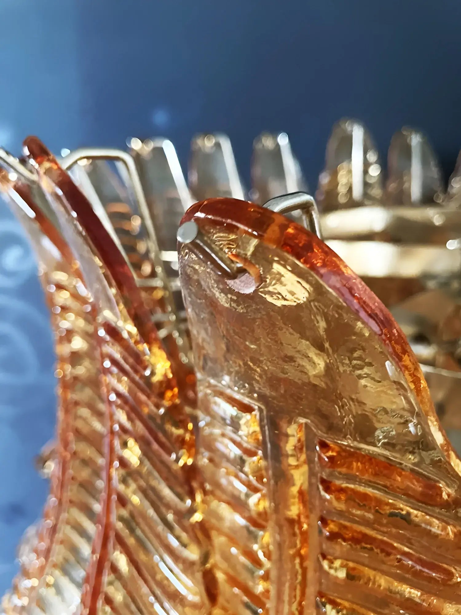 Aurora Chandelier Amber Murano Glass Leaves Layered - Blowlighting