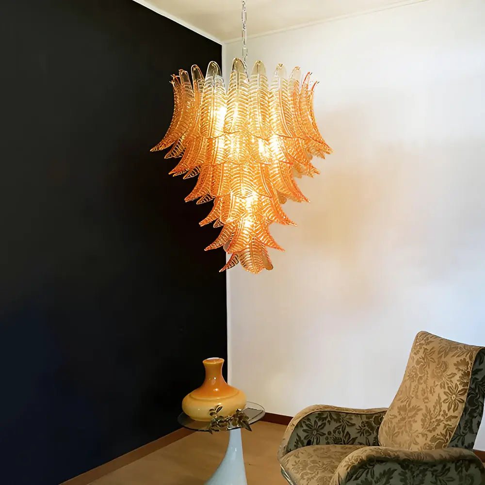 Aurora Chandelier Amber Murano Glass Leaves Layered - Blowlighting
