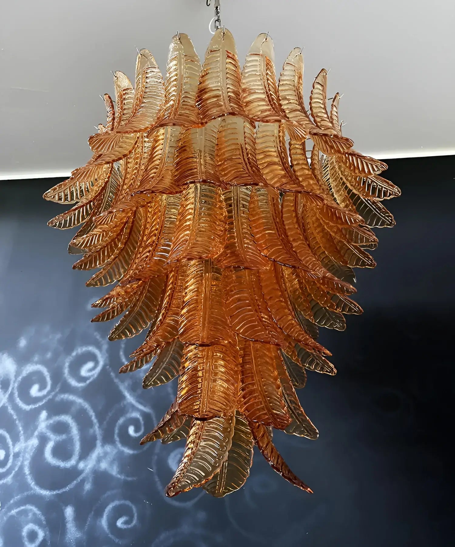 Aurora Chandelier Amber Murano Glass Leaves Layered - Blowlighting
