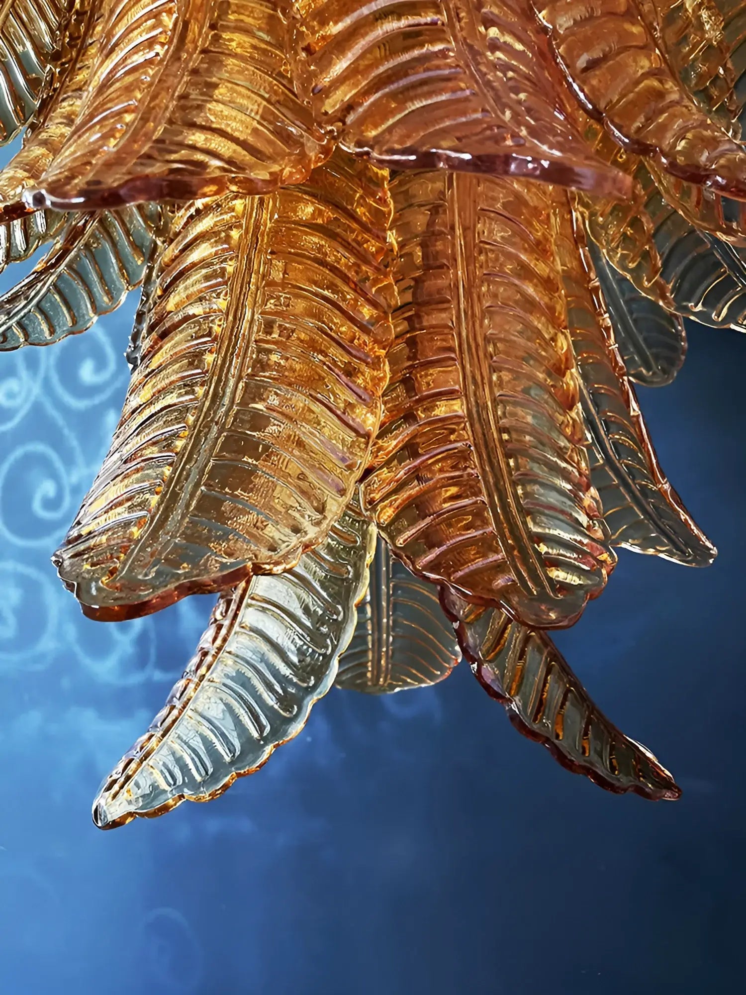 Aurora Chandelier Amber Murano Glass Leaves Layered - Blowlighting