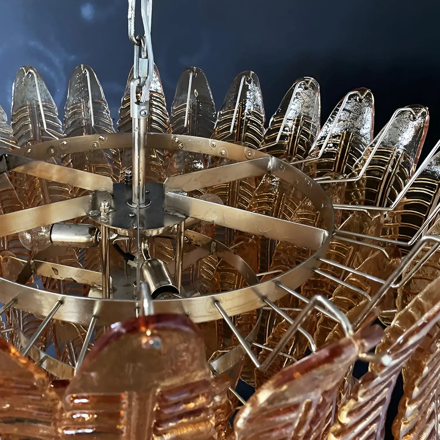 Aurora Chandelier Amber Murano Glass Leaves Layered - Blowlighting