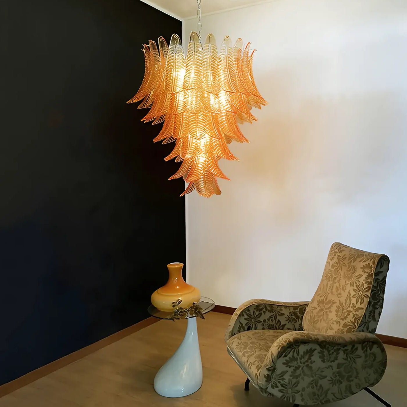 Aurora Chandelier Amber Murano Glass Leaves Layered - Blowlighting