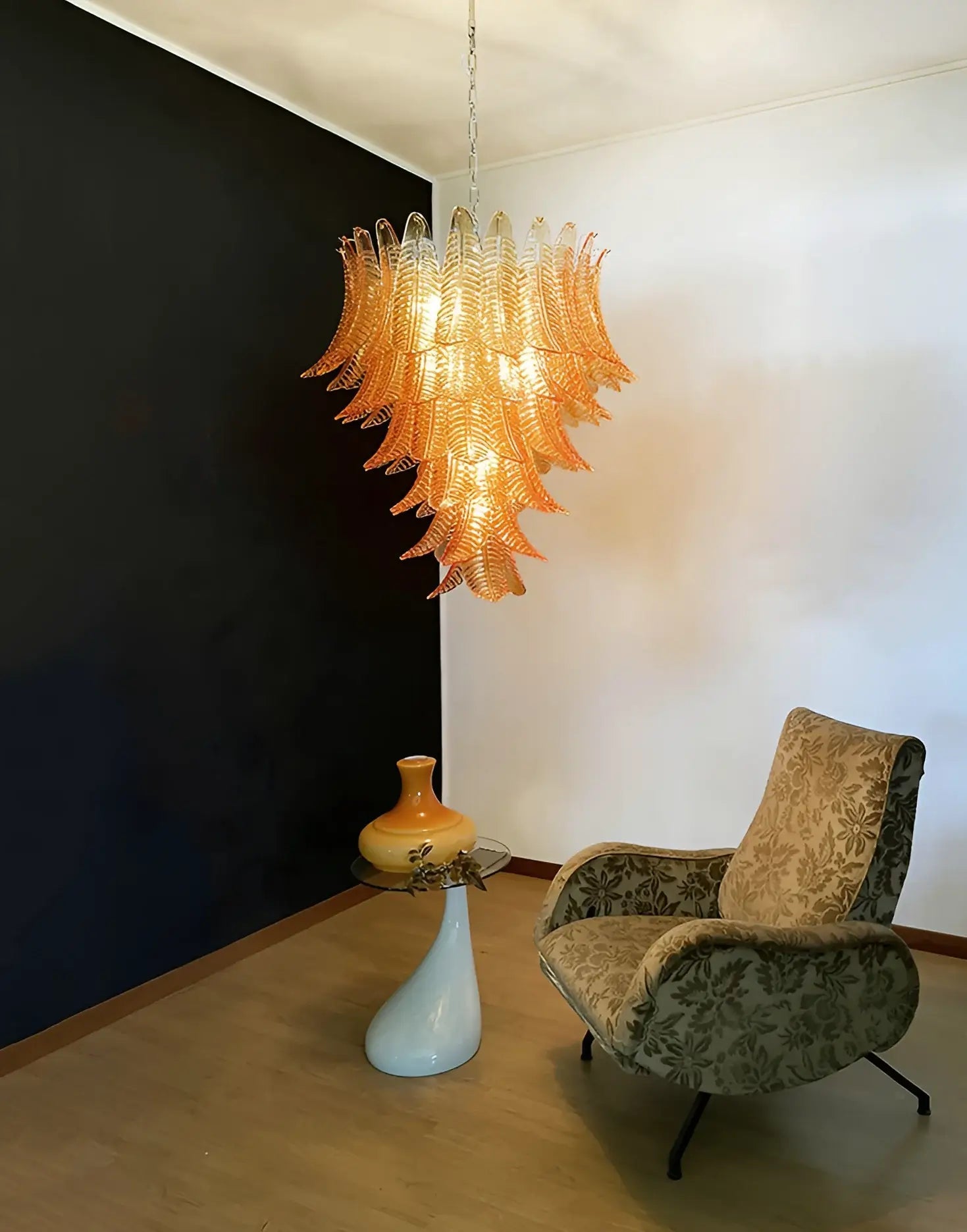Aurora Chandelier Amber Murano Glass Leaves Layered - Blowlighting