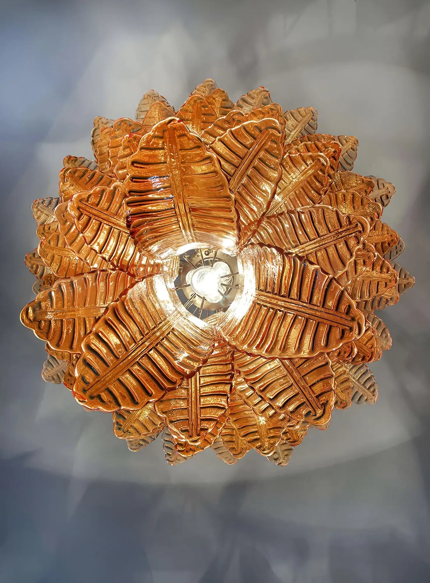 Aurora Chandelier Amber Murano Glass Leaves Layered - Blowlighting