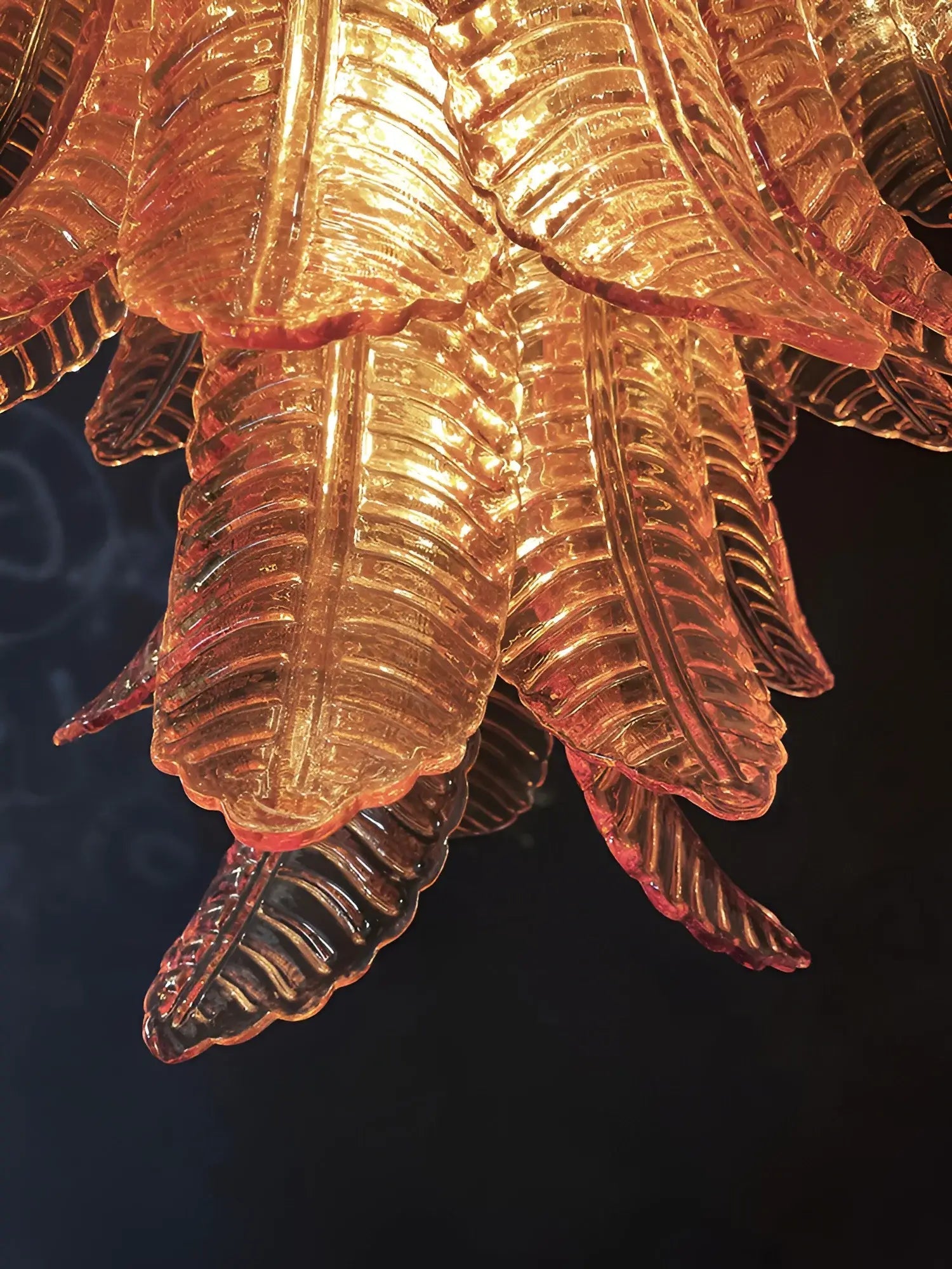 Aurora Chandelier Amber Murano Glass Leaves Layered - Blowlighting