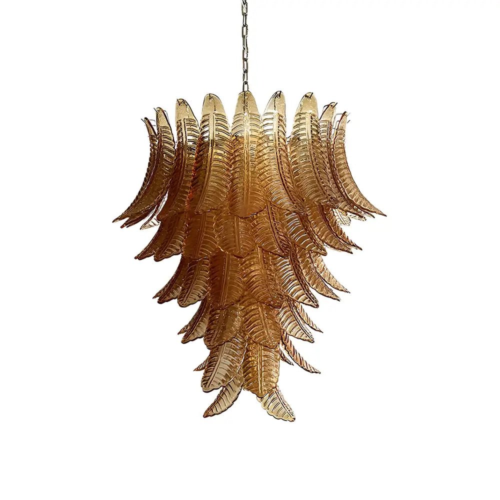 Aurora Chandelier Amber Murano Glass Leaves Layered - Blowlighting