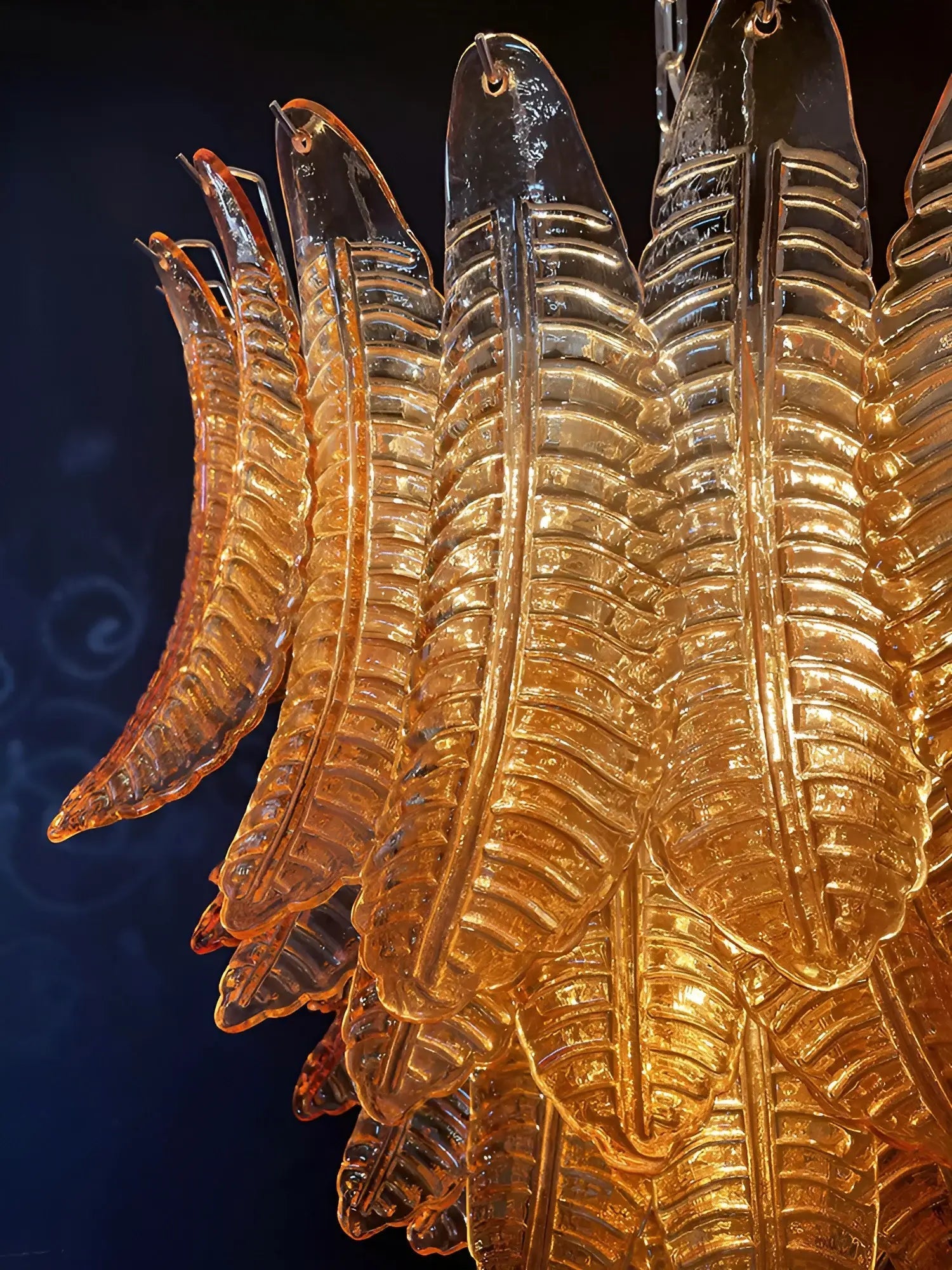 Aurora Chandelier Amber Murano Glass Leaves Layered - Blowlighting