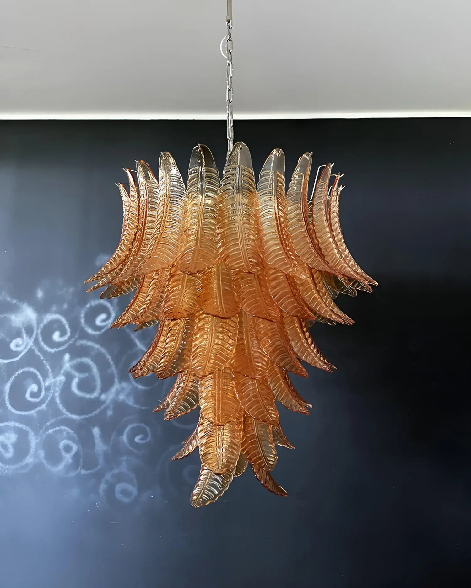 Aurora Chandelier Amber Murano Glass Leaves Layered - Blowlighting