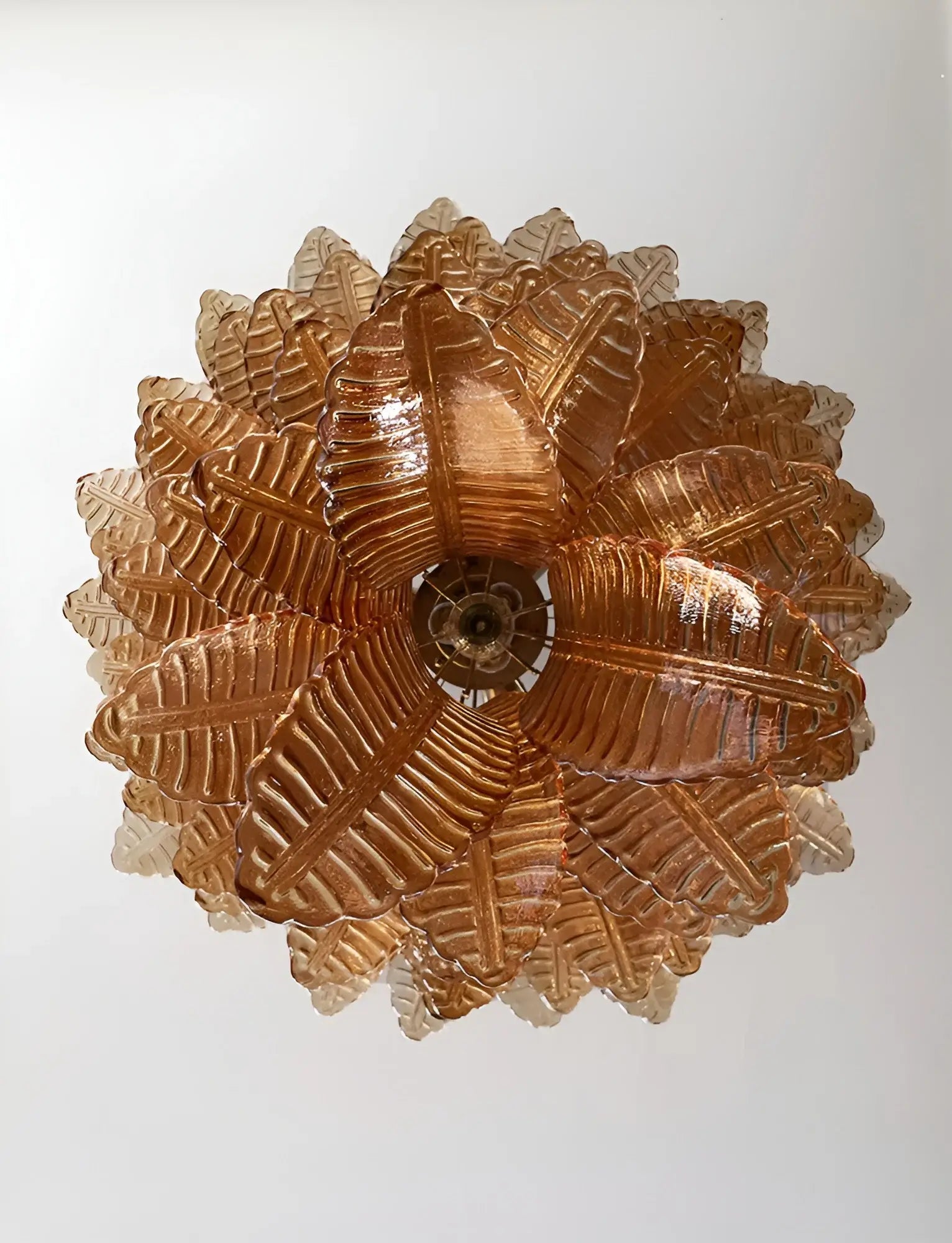 Aurora Chandelier Amber Murano Glass Leaves Layered - Blowlighting