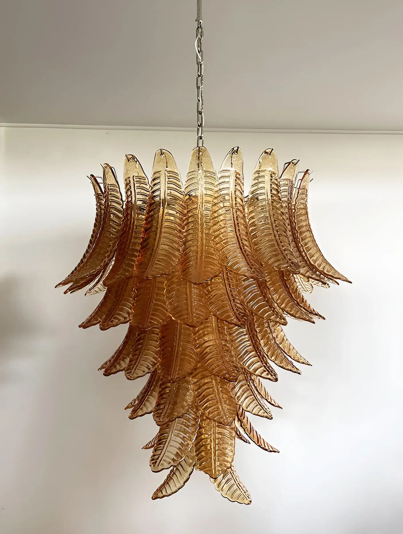 Aurora Chandelier Amber Murano Glass Leaves Layered - Blowlighting