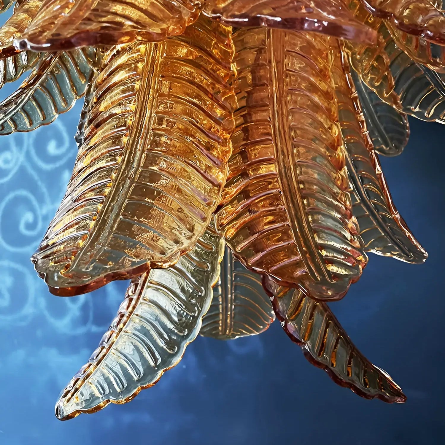 Aurora Chandelier Amber Murano Glass Leaves Layered - Blowlighting