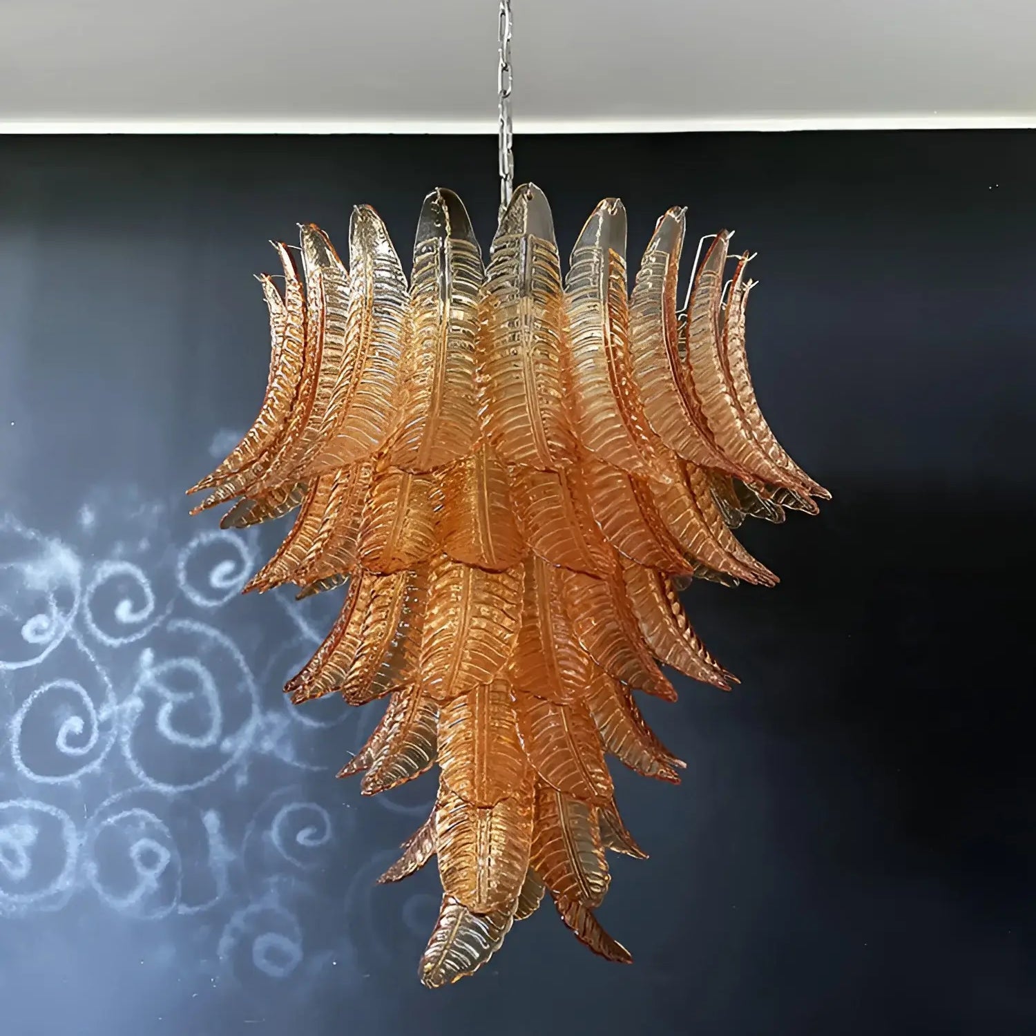Aurora Chandelier Amber Murano Glass Leaves Layered - Blowlighting