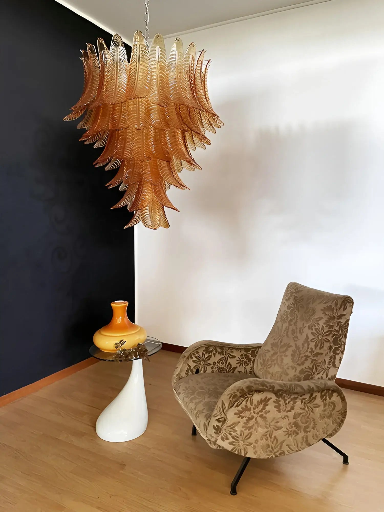 Aurora Chandelier Amber Murano Glass Leaves Layered - Blowlighting