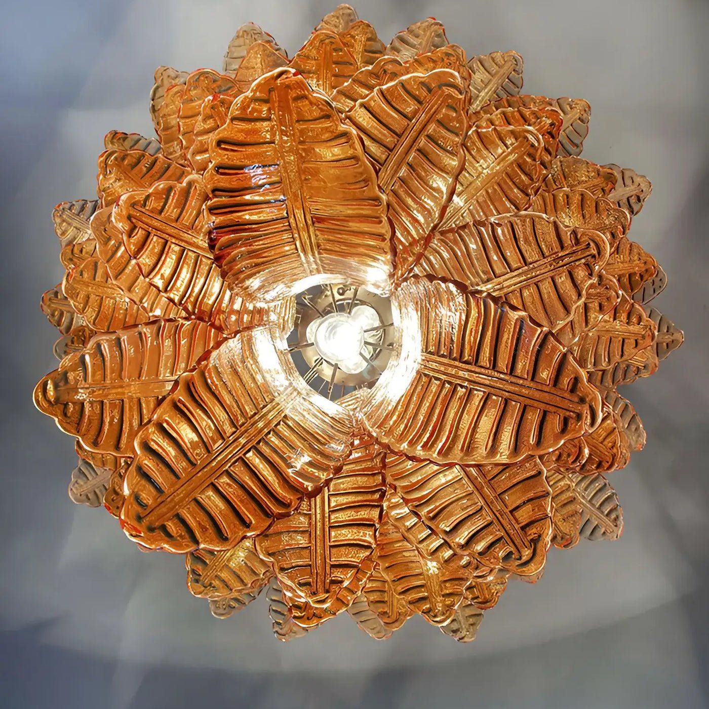 Aurora Chandelier Amber Murano Glass Leaves Layered - Blowlighting