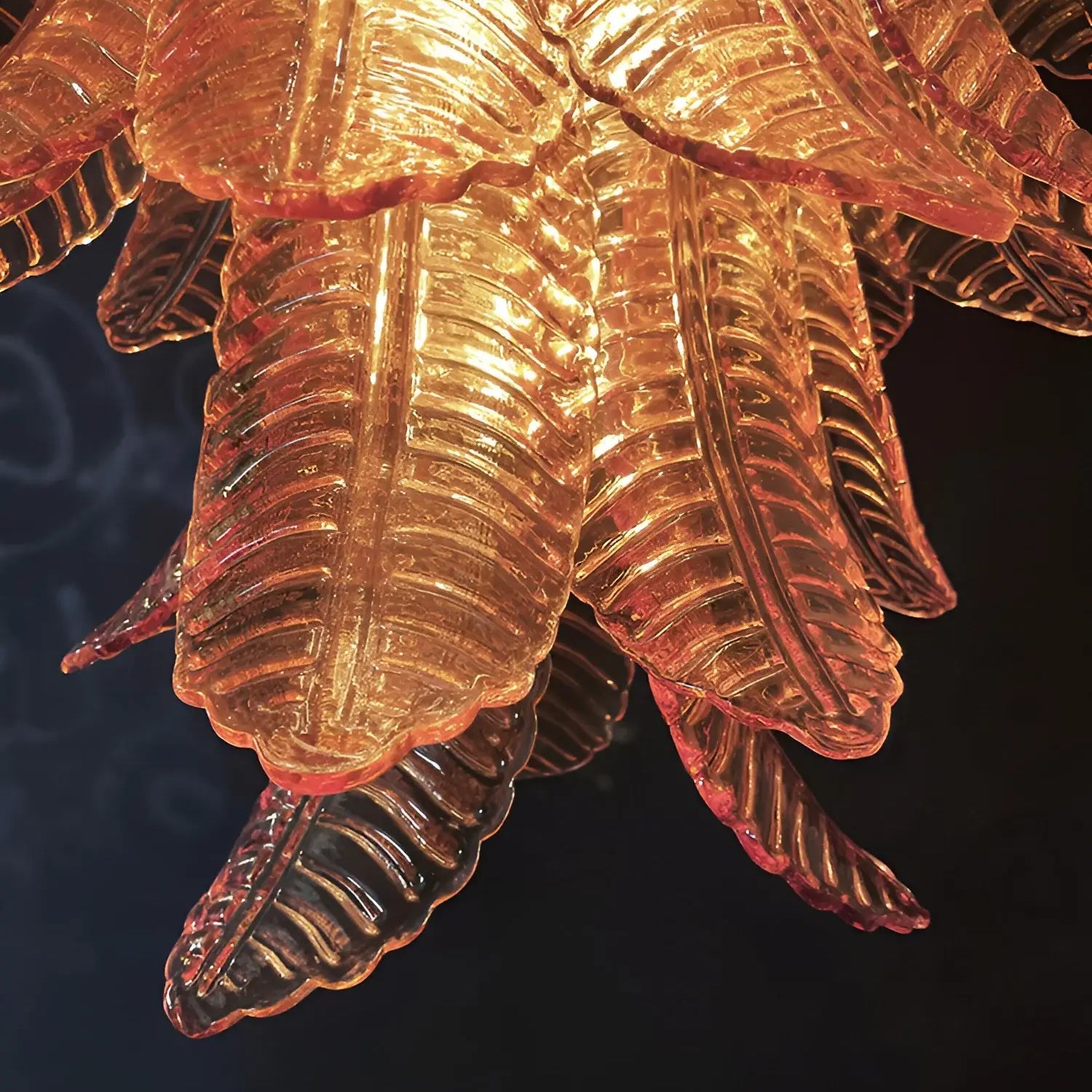 Aurora Chandelier Amber Murano Glass Leaves Layered - Blowlighting