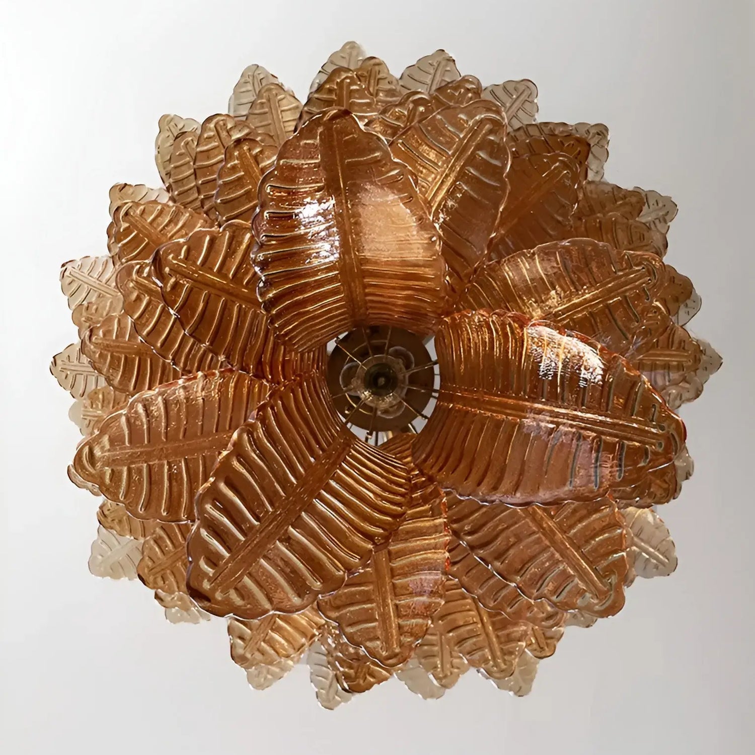 Aurora Chandelier Amber Murano Glass Leaves Layered - Blowlighting