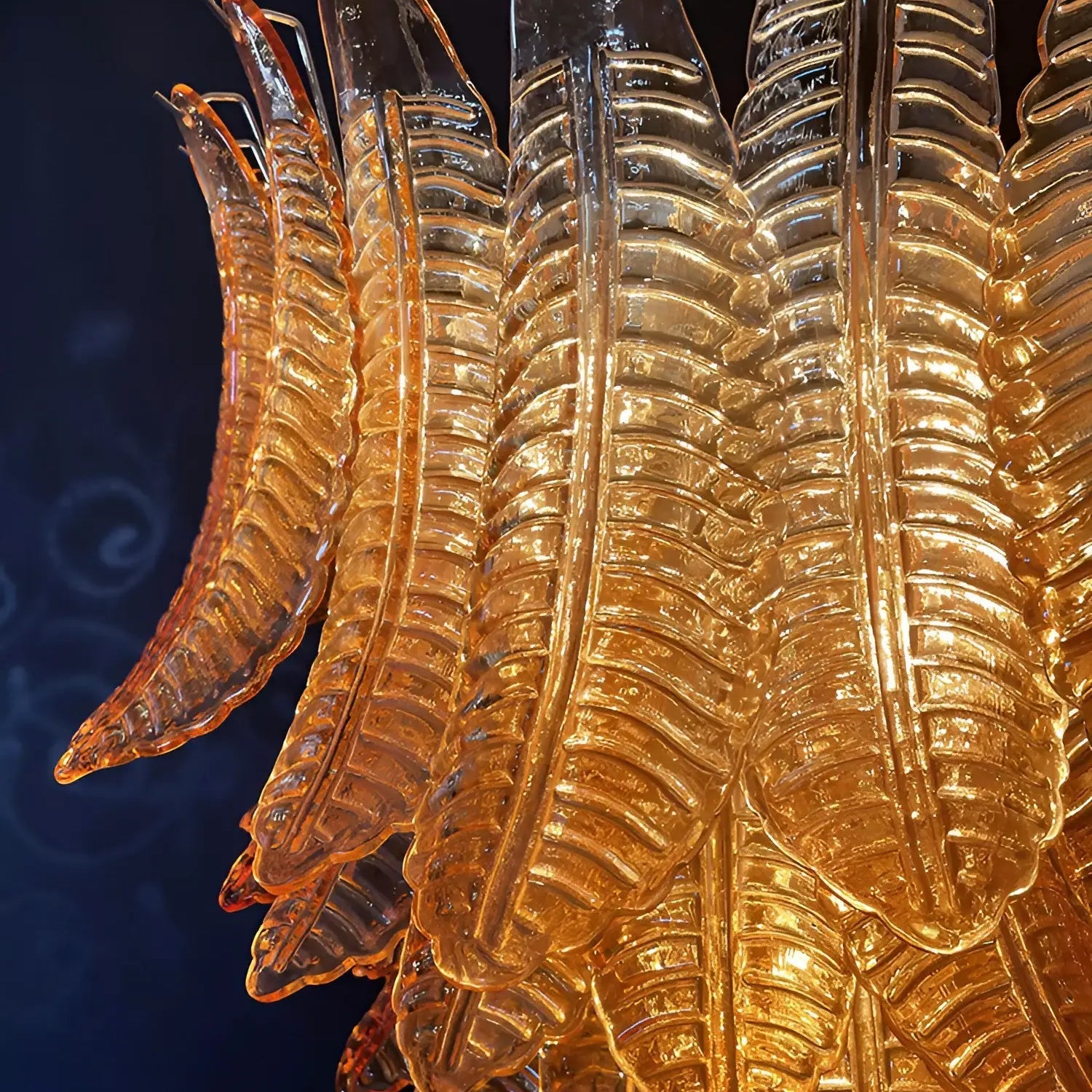 Aurora Chandelier Amber Murano Glass Leaves Layered - Blowlighting