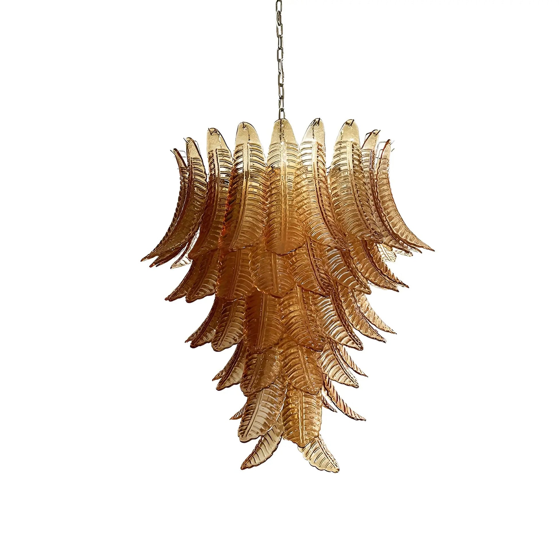 Aurora Chandelier Amber Murano Glass Leaves Layered - Blowlighting