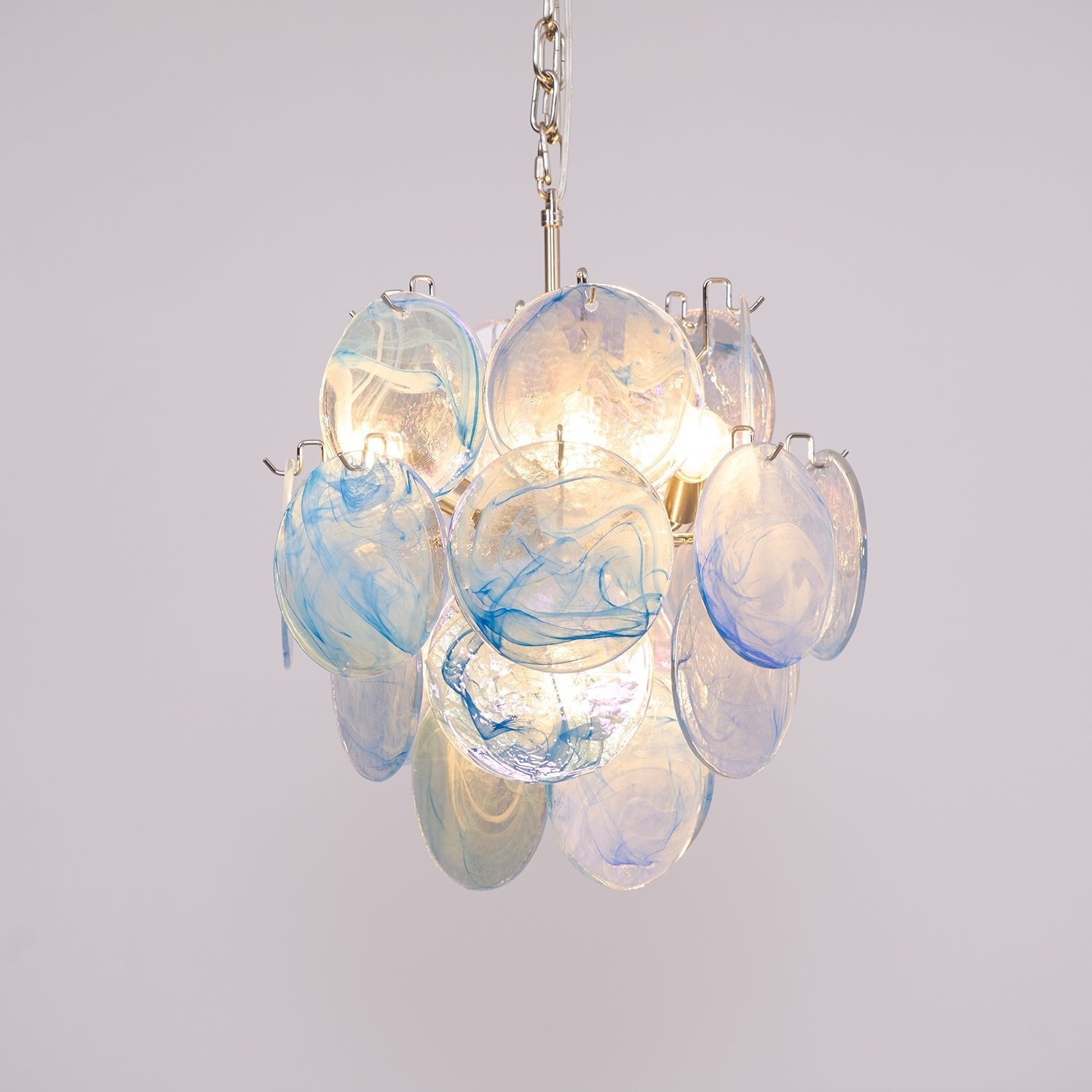 Aurora Chandelier Aqua Blue Murano Glass Disc Coastal - Blowlighting