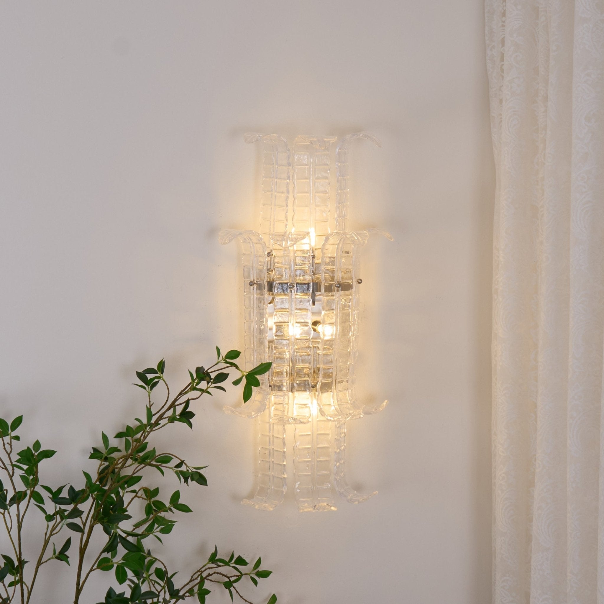 Aurora Wall Sconce Clear Murano Glass Panel Geometric - Blowlighting