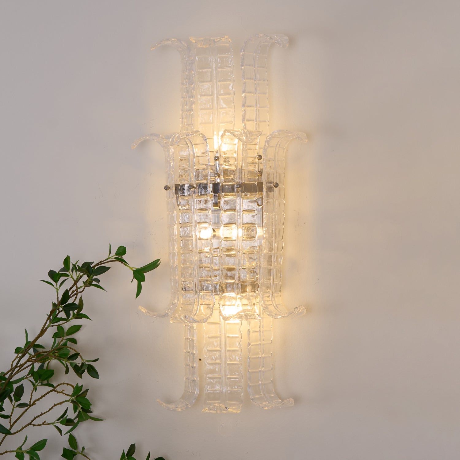 Aurora Wall Sconce Clear Murano Glass Panel Geometric - Blowlighting