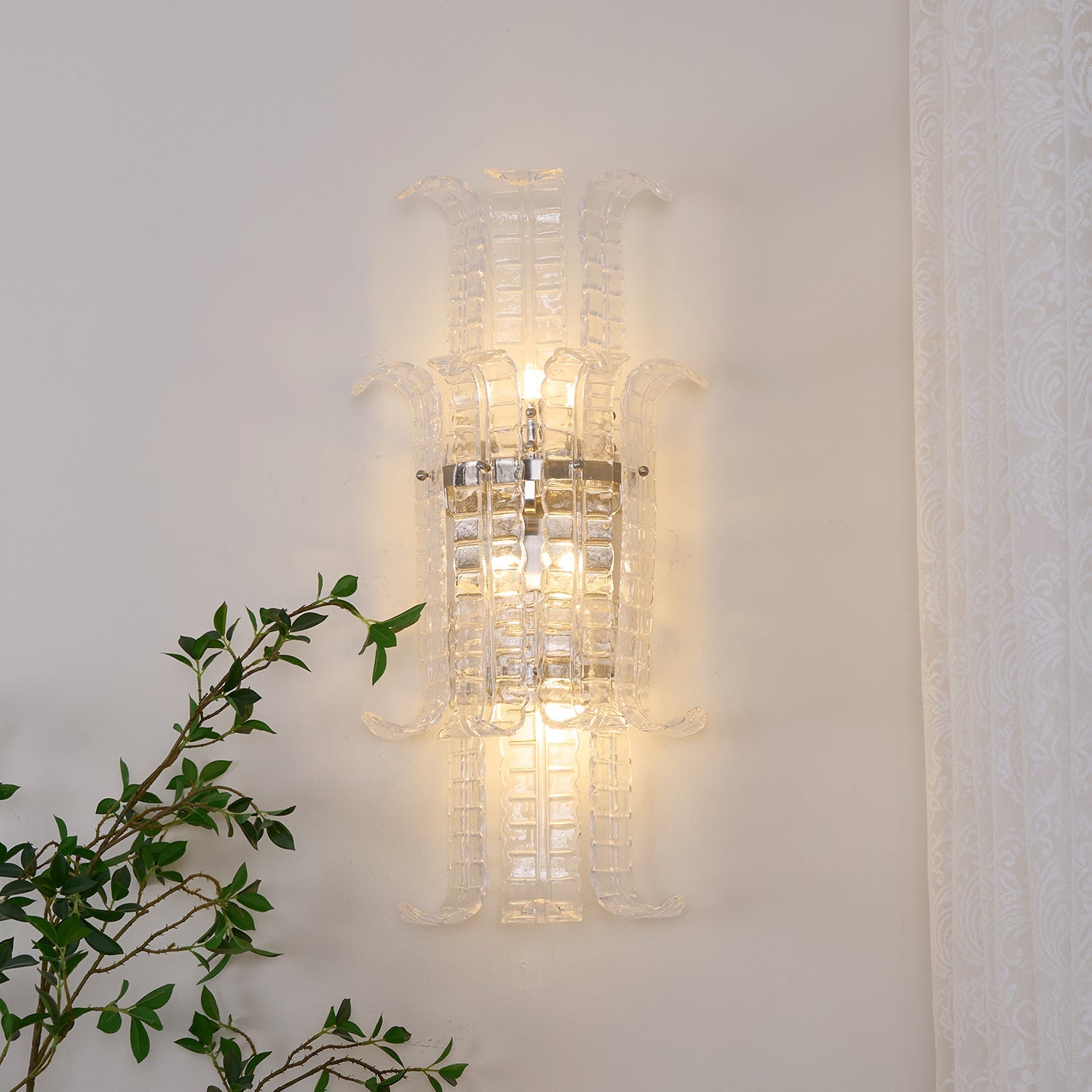 Aurora Wall Sconce Clear Murano Glass Panel Geometric - Blowlighting