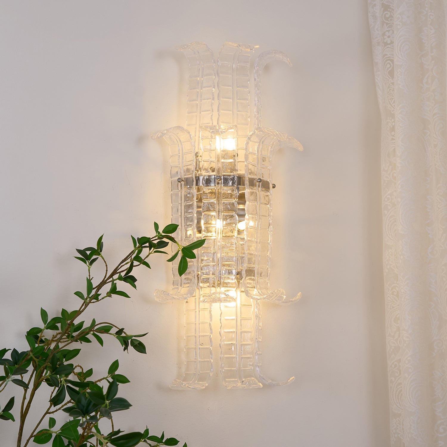 Aurora Wall Sconce Clear Murano Glass Panel Geometric - Blowlighting